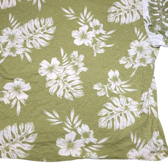 American Eagle Womens Large Floral T-Shirt Green White Hawaiian Tropical Top Tee - Picture 6 of 9